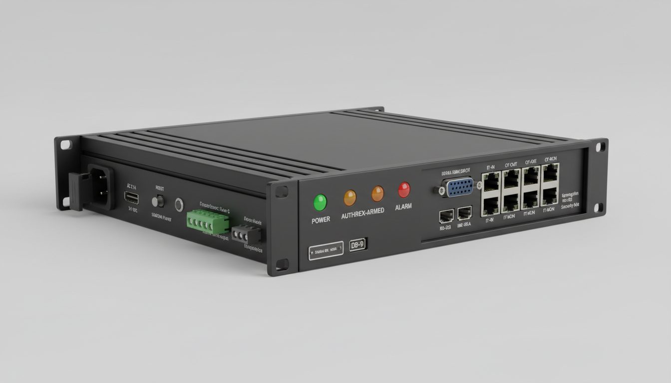 BLADE-INFRA-OT reference appliance: a 1U fanless metal enclosure with status LEDs, ventilation, and an inspection window exposing the Xilinx Kria K26 governance plane and x86 network plane modules and network interfaces