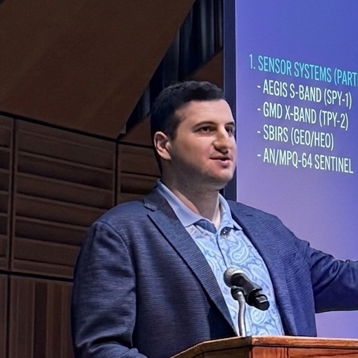 Burak Oktenli presenting on multi-domain missile defense